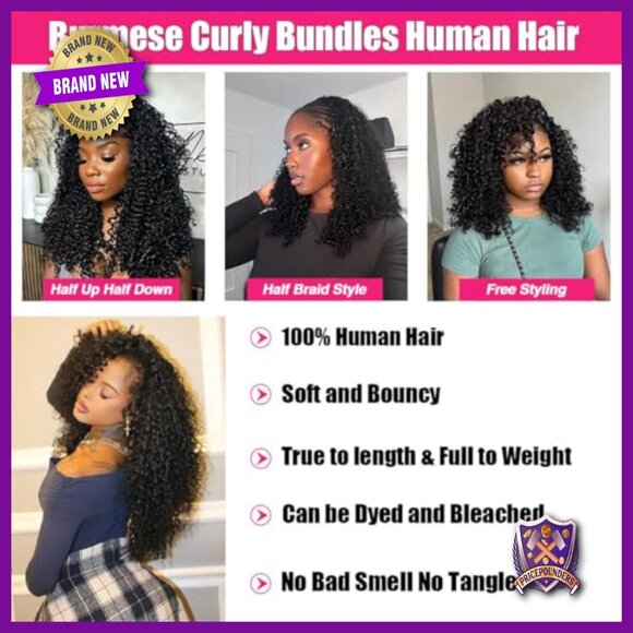 14-18 Inch Burmese Curly Human Hair Extensions 3 Bundles Double Weft